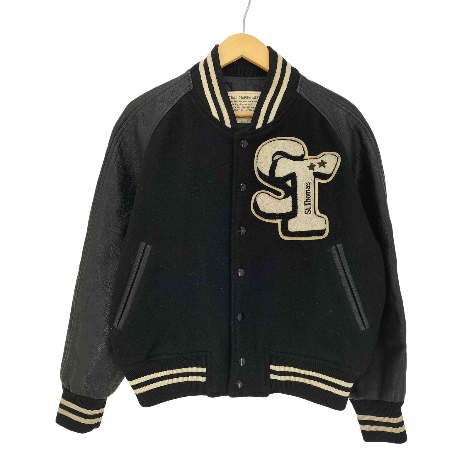 ユーズドフルギ USED古着 ビックワッペン刺繍 袖カウレザー切替