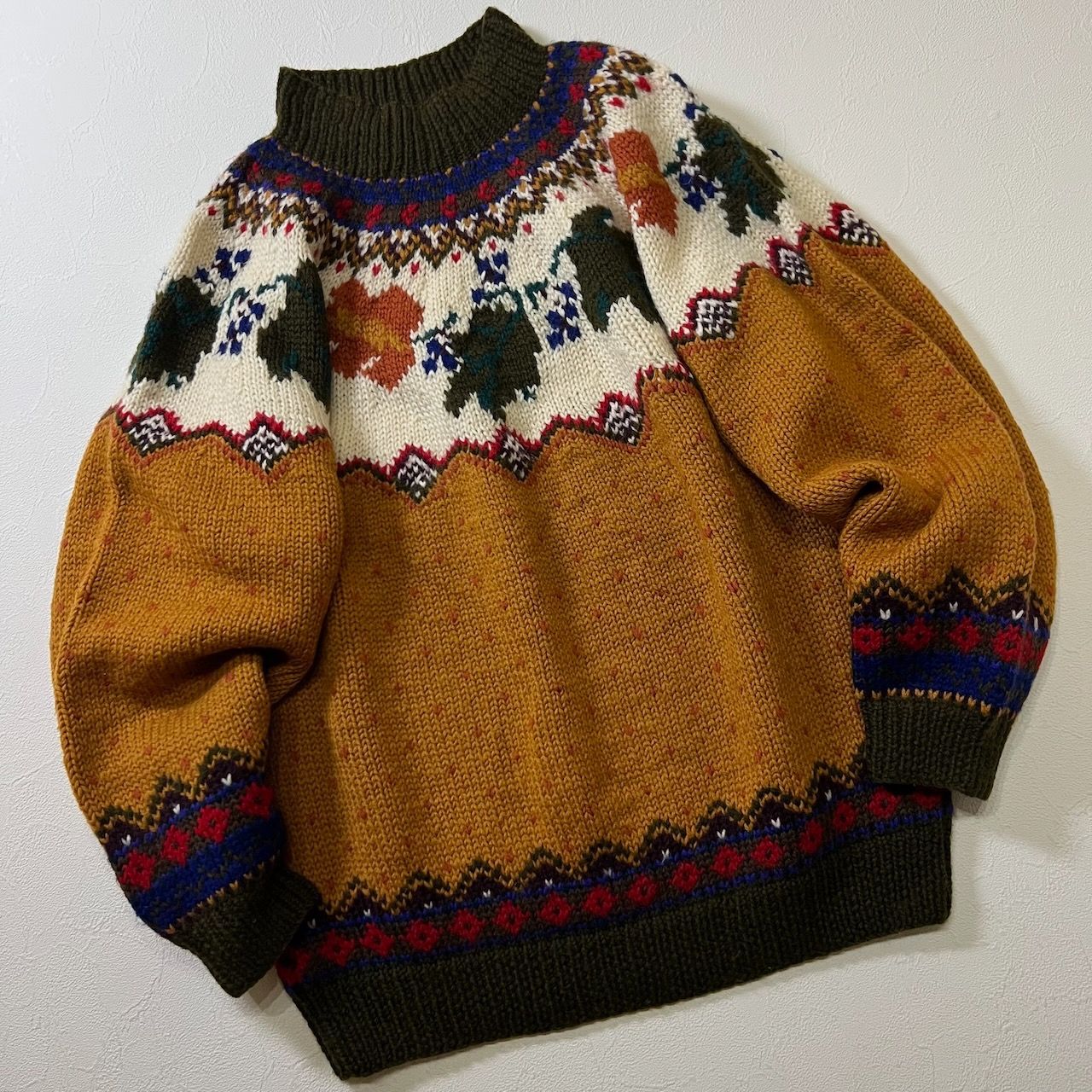 90s macau GAP 総柄 ノルディック柄 ALL PURE WOOL ハイネック ニット 