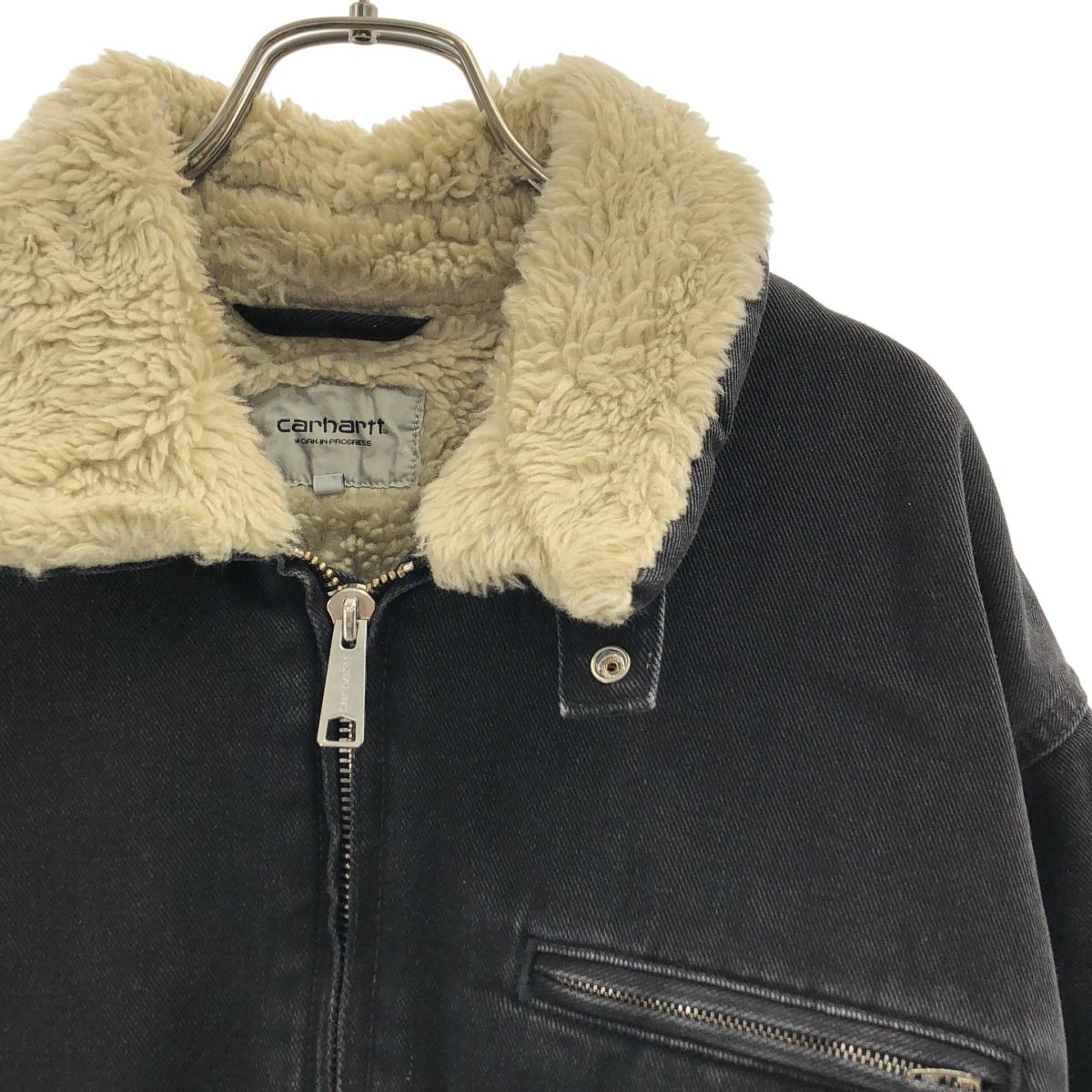 carhartt / カーハート | ロゴジップ ボア ブラックデニム ジャケット | M | チャコール系 | メンズ carhartt / カーハート | ロゴジップ ボア ブラックデニム ジャケット