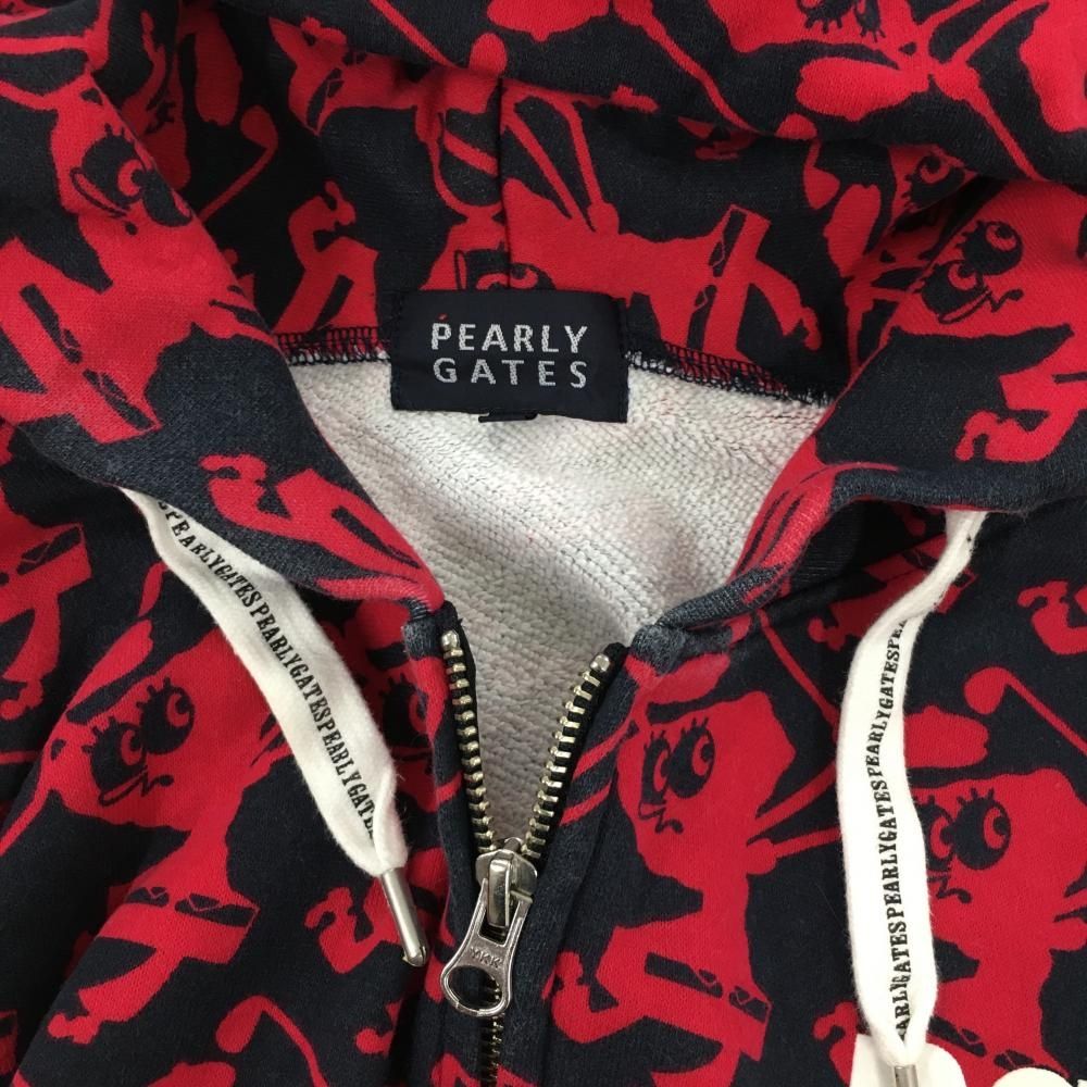 美品　パーリーゲイツ　ニットパーカー　ダブルジップ　赤　ロゴ刺繍　1/M パーリーゲイツ ジップパーカー サイズ1 PEARLY GATES パーリーゲイツ