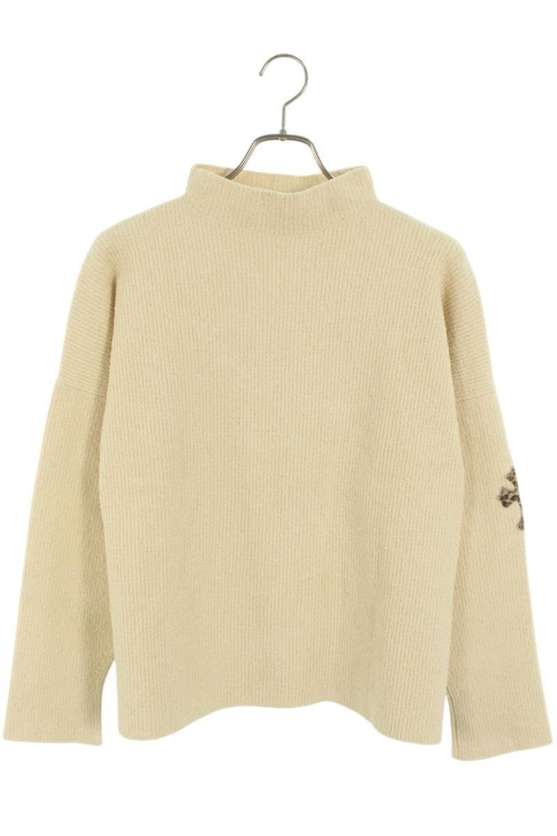 クロムハーツ サイズ:MED/LRG ハラコクロスパッチハイネックカシミアニット 中古 SJ02 クロムハーツ ハラコクロスパッチハイネックカシミアニット メンズ XSM