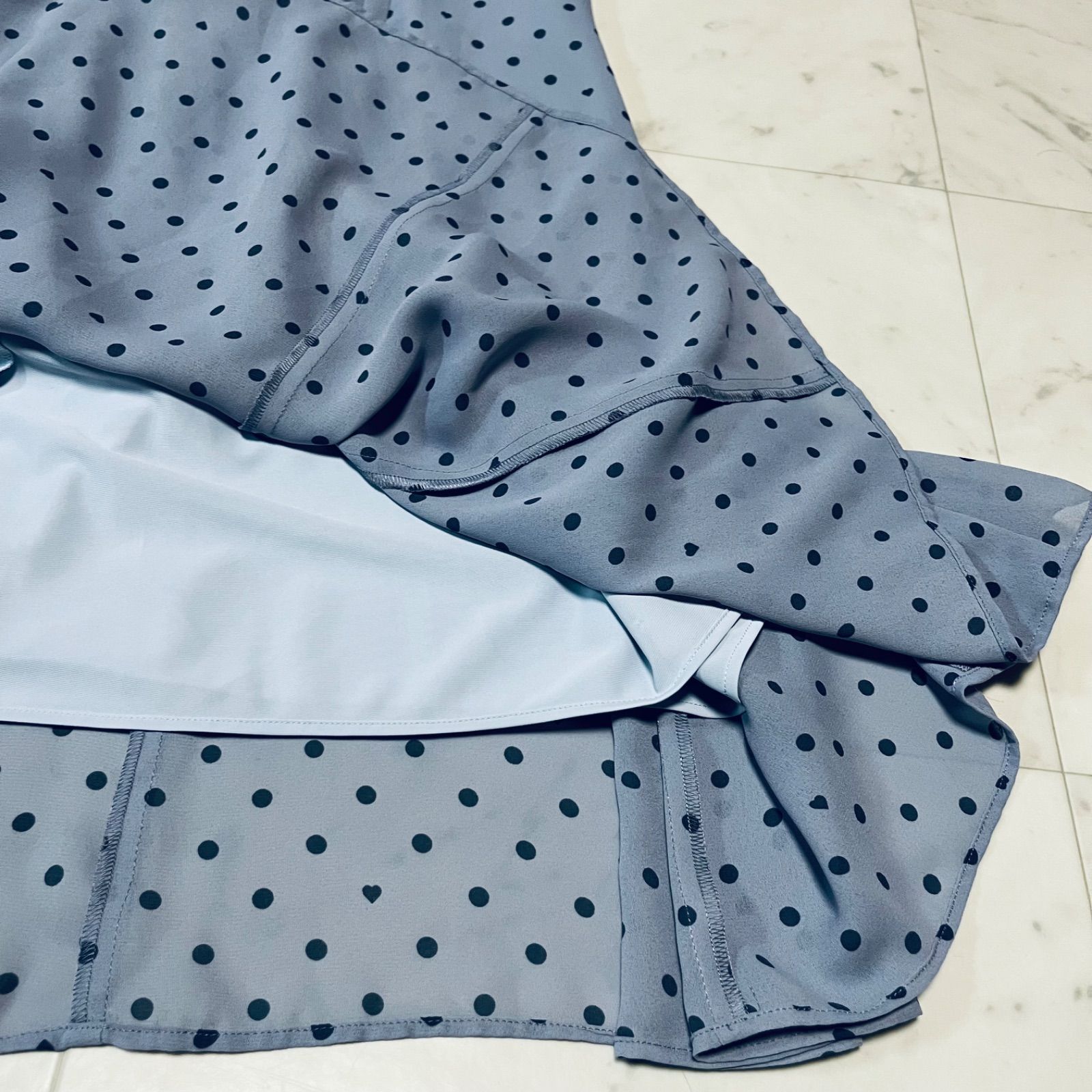ANAYI ハートドットプリントラッフルノースリ ワンピース 36 美品