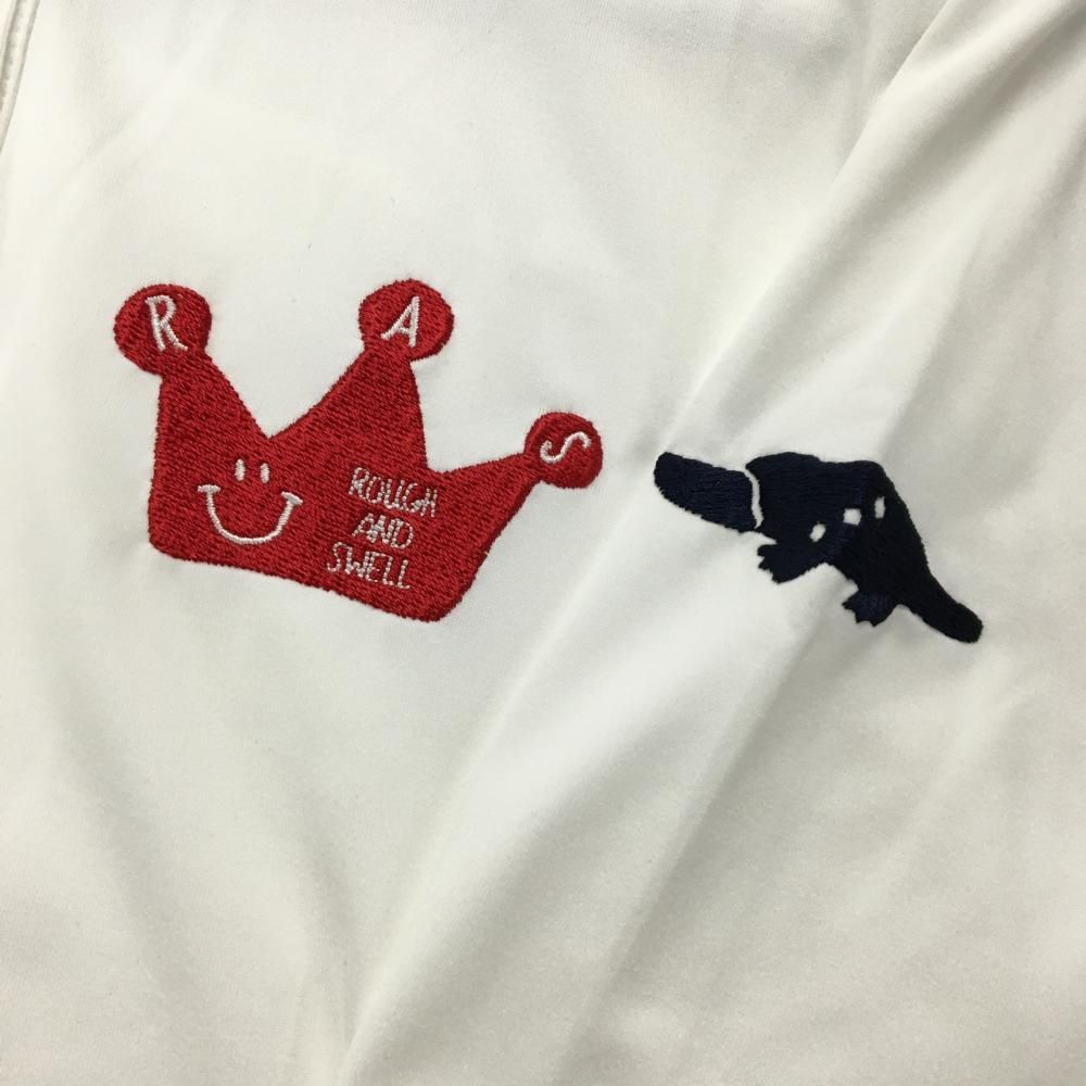 美品】ラフアンドスウェル 長袖ポロシャツ 白×レッド ロゴ刺しゅう