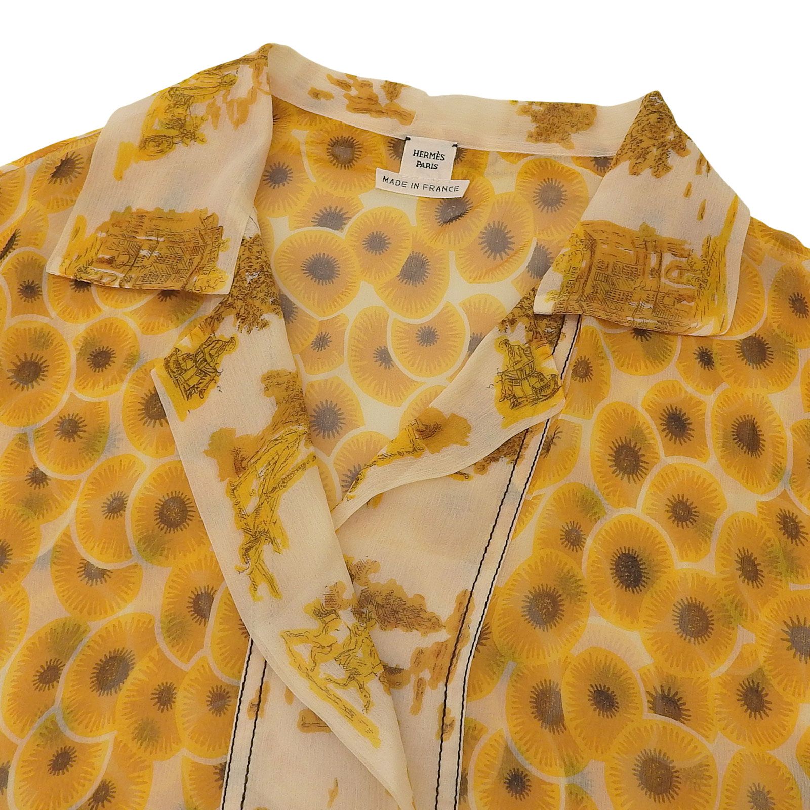 極美品△HERMES エルメス シルク100％ シアー フラワー 七分袖