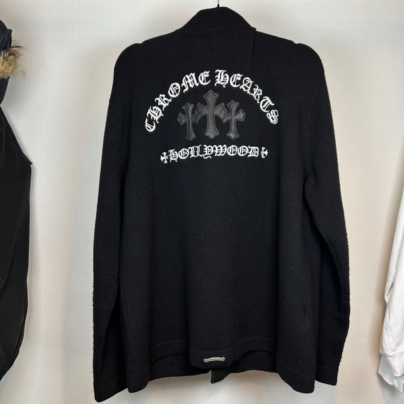 クロムハーツ サイズ:XL  SAILIN ON CARDIGAN クロスパッチ付きバック刺繍カシミアニットカーディガン 中古 FK04 Chrome heartsクロスパッチ付きバック刺繍カシミアニットカーディガン