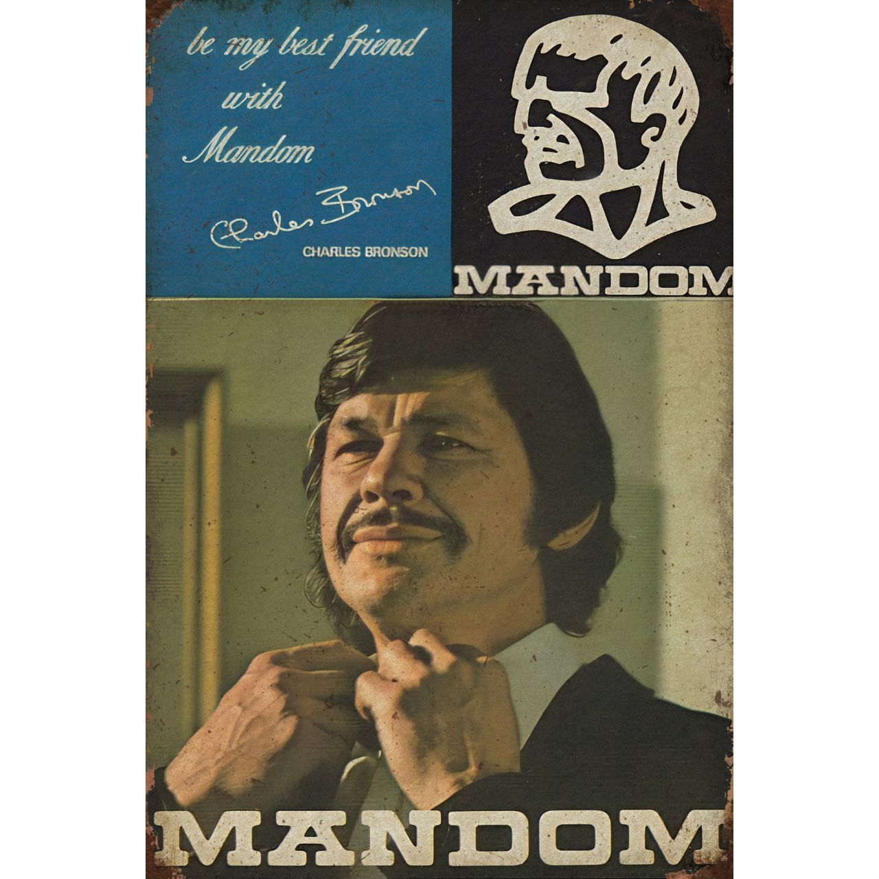 新品 ブリキ看板 レトロ チャールズブロンソン MANDOM マンダム 映画