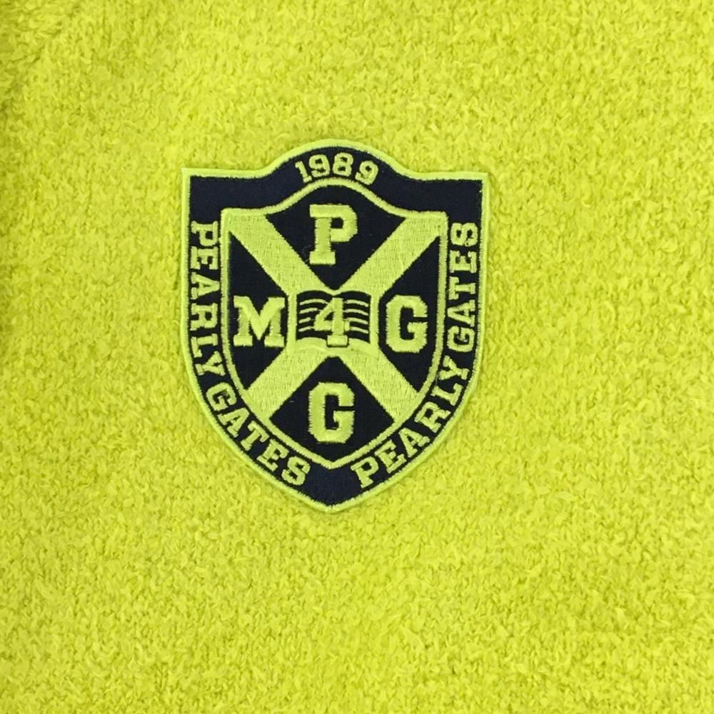 新品】パーリーゲイツ ニットジャケット イエロー×ネイビー パイル地風