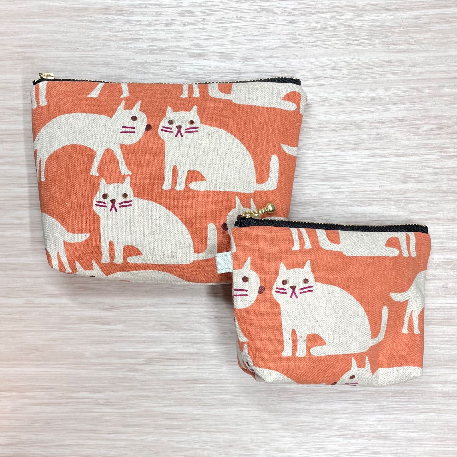 ファスナーポーチ ねこ柄 大小2点セット 小物入れ ☆ ハンドメイド