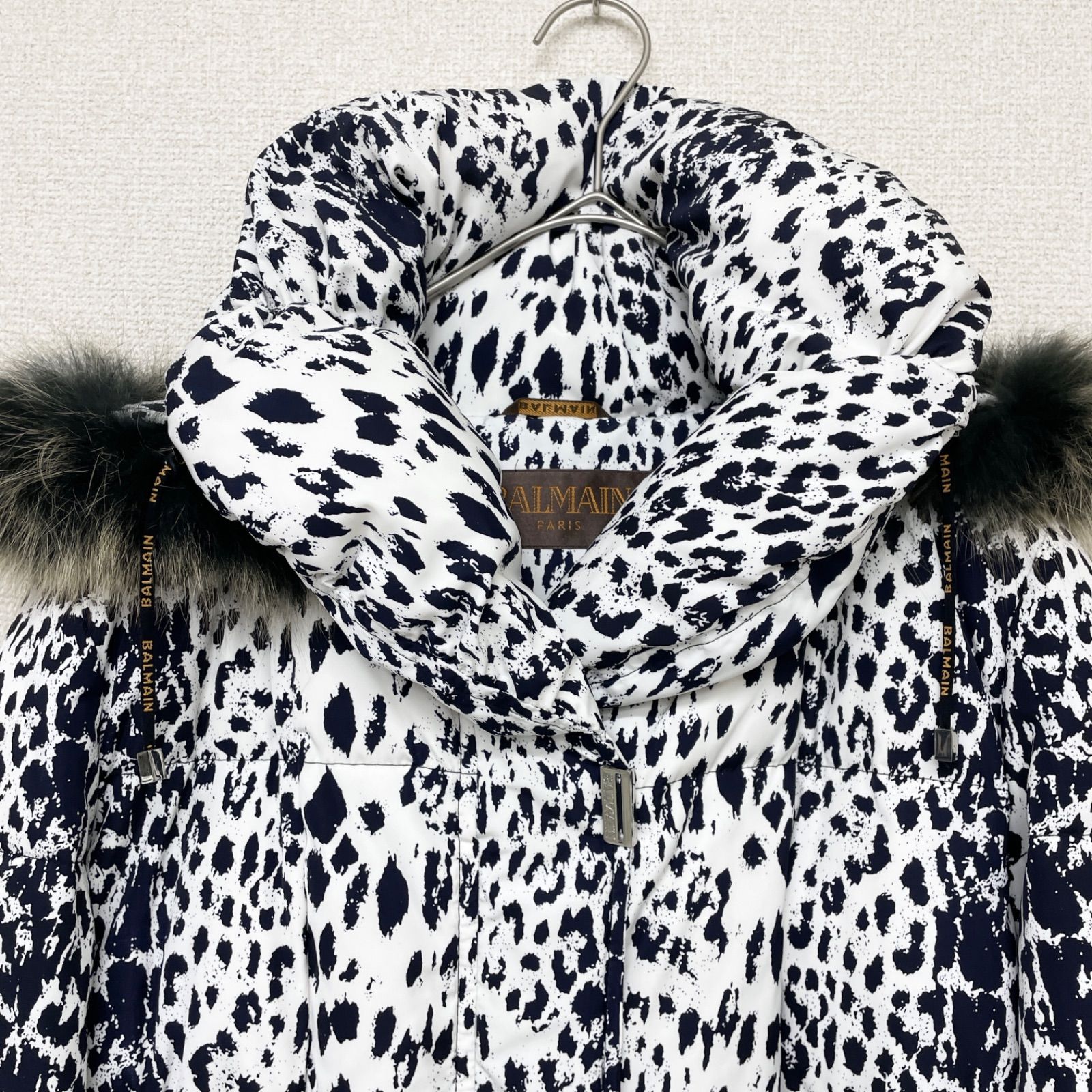 BALMAIN バルマン ダウンコート レオパード柄 フード ファー