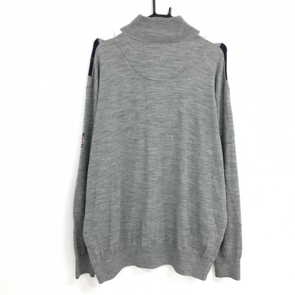 カッターアンドバック ハイネックセーター グレー×白 アーガイル ハーフジップ メンズ 3L ゴルフウェア 大きいサイズ CUTTER＆BUCK