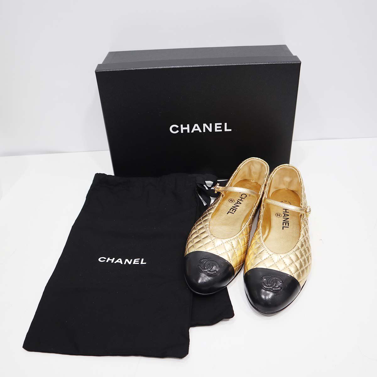 CHANEL シャネル フラットシューズ 371/2 約24.5cm メリージェーン 