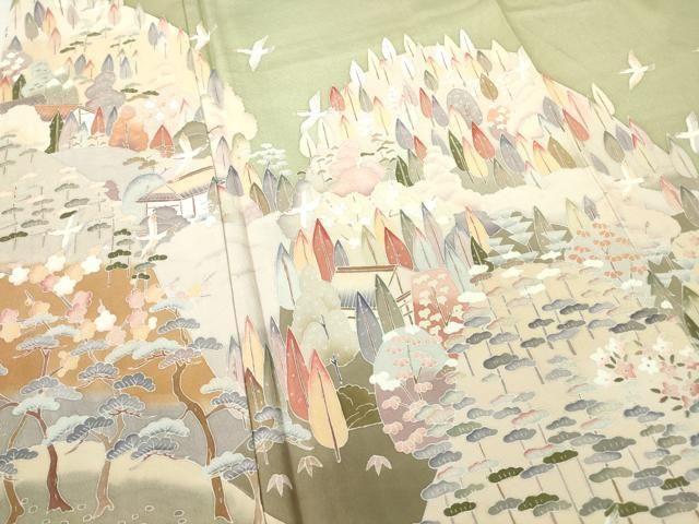 平和屋着物○高級染元 粋峰 林芳夫 京加賀友禅 色留袖 水辺風景樹林文
