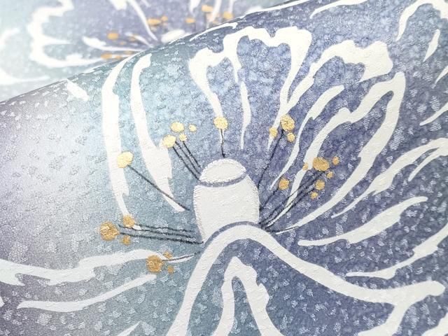 平和屋着物○極上 東京友禅 菅有鬼一 六通柄袋帯 手描き 枝花文 銀通し