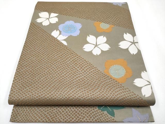 袋帯【辻村寿三郎】ジュサブロー モダン市松格子 正絹 紫色 茶色 六通柄 着物帯 袋帯【辻村寿三郎】ジュサブロー モダン市松格子 正絹 紫色 茶色 六通