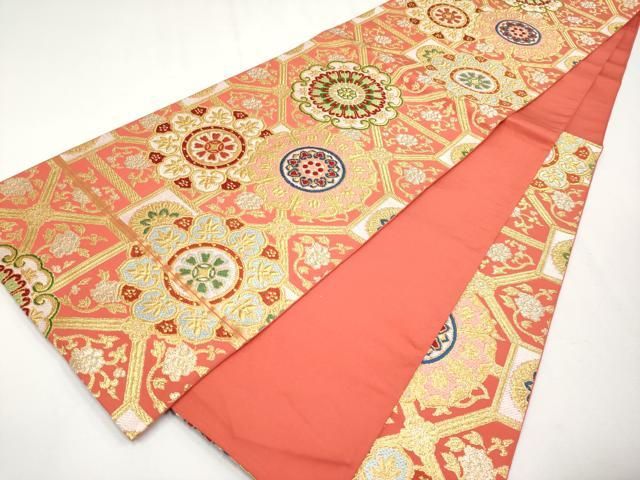 平和屋着物□西陣 川島織物謹製 六通柄 本袋帯 市松花唐草文 金糸 逸品