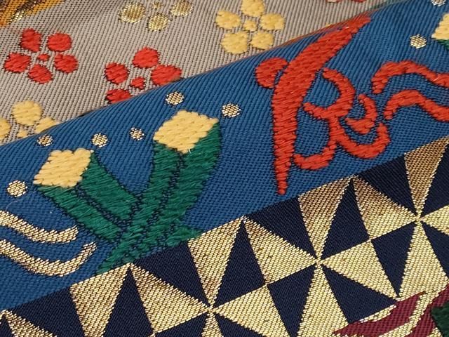平和屋着物○極上 西陣 紫幸織 六通柄 本袋帯 唐織 仙台吉祥文 金糸