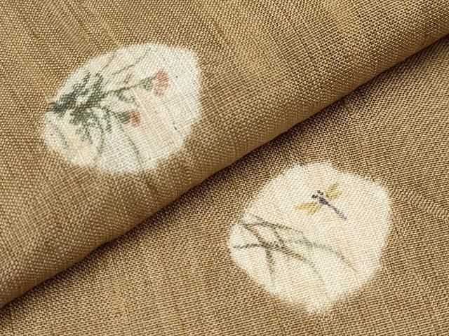 平和屋着物▽極上 赤城紬 単衣 絞り 草花丸文 香染色地 逸品