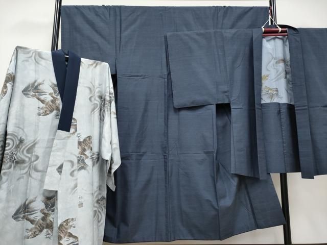 大島紬　➕長襦袢染め大島　付け下げ　かっこいい　フルセット　着物　正絹　k4 大島紬 ➕長襦袢染め大島 付け下げ かっこいい フルセット 着物 正絹