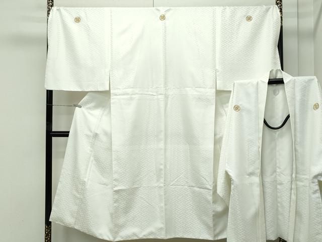 平和屋着物■極上　男性　紋付き・羽織セット　キングサイズ　紗綾形地紋　舞台衣装　白地　洗える着物　逸品　CZAA4593s6 平和屋着物□極上 男性 紋付き・羽織セット キングサイズ 紗綾形地紋