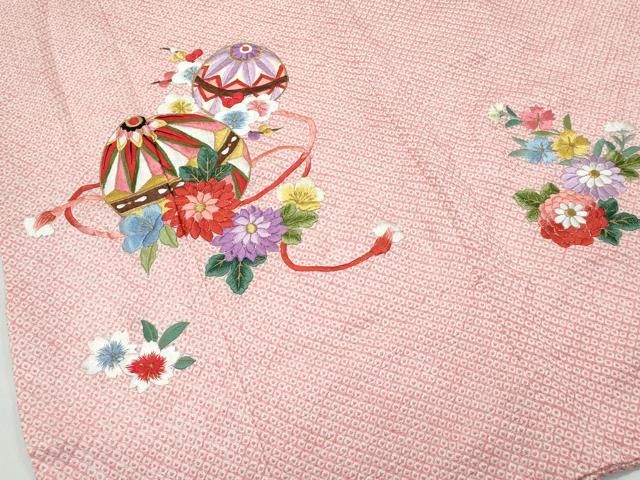 508ag22□七五三 七歳 女児 着物&袋帯&長襦袢 総絞風 毬 花□良好 508ag22□七五三 七歳 女児 着物&袋帯&長襦袢 総絞風 毬 花