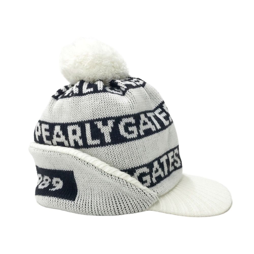 PEARLY GATES パーリーゲイツ  ニットキャップ ボンボン付 ロゴ総柄 ホワイト系 FR [240101583260] ゴルフウェア ストスト PEARLY GATES パーリーゲイツ ニットキャップ ボンボン付 ロゴ総柄