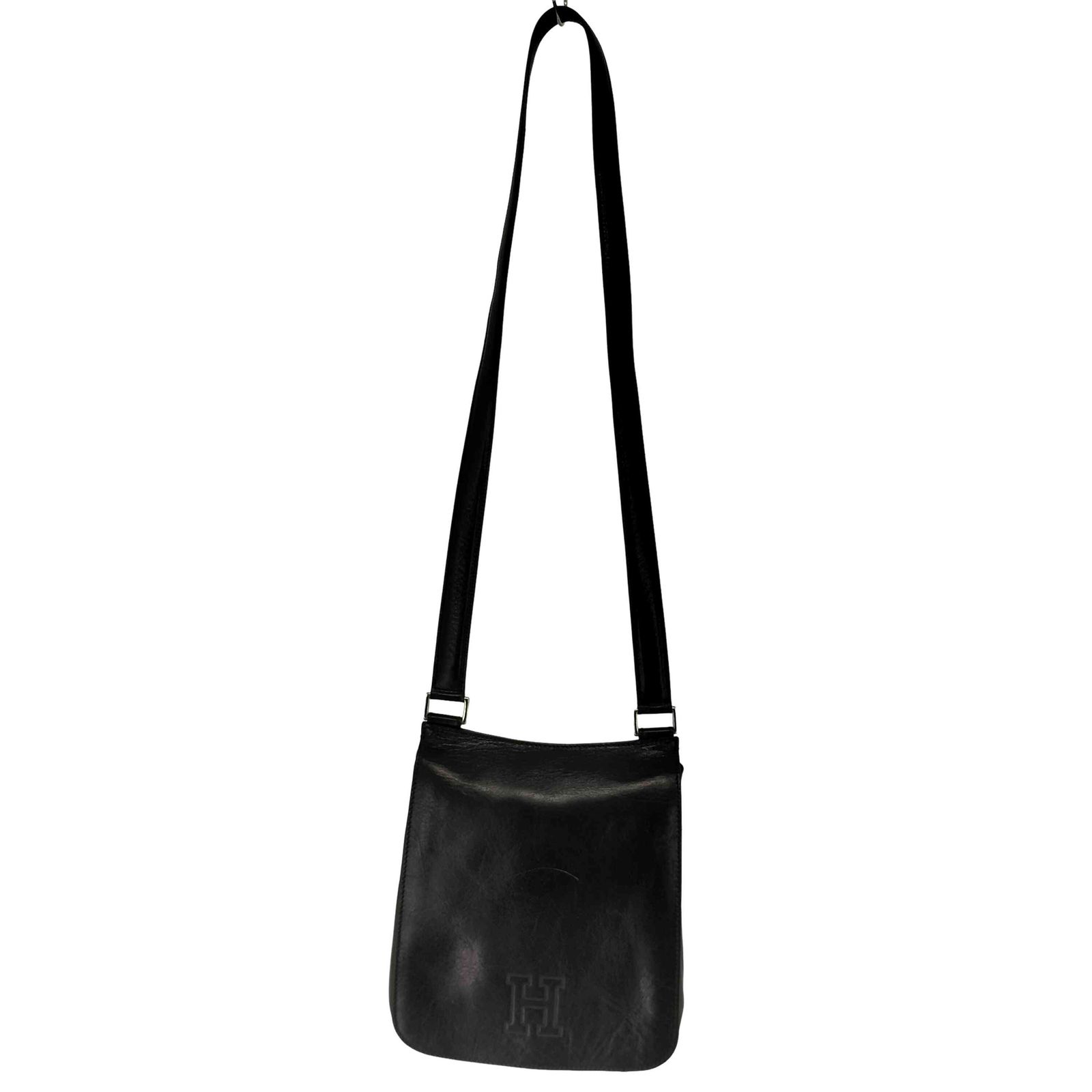 HIROFUオールレザー HIROFU◇ロゴ型押し/ハンドバッグ/レザー/BLK ロゴ