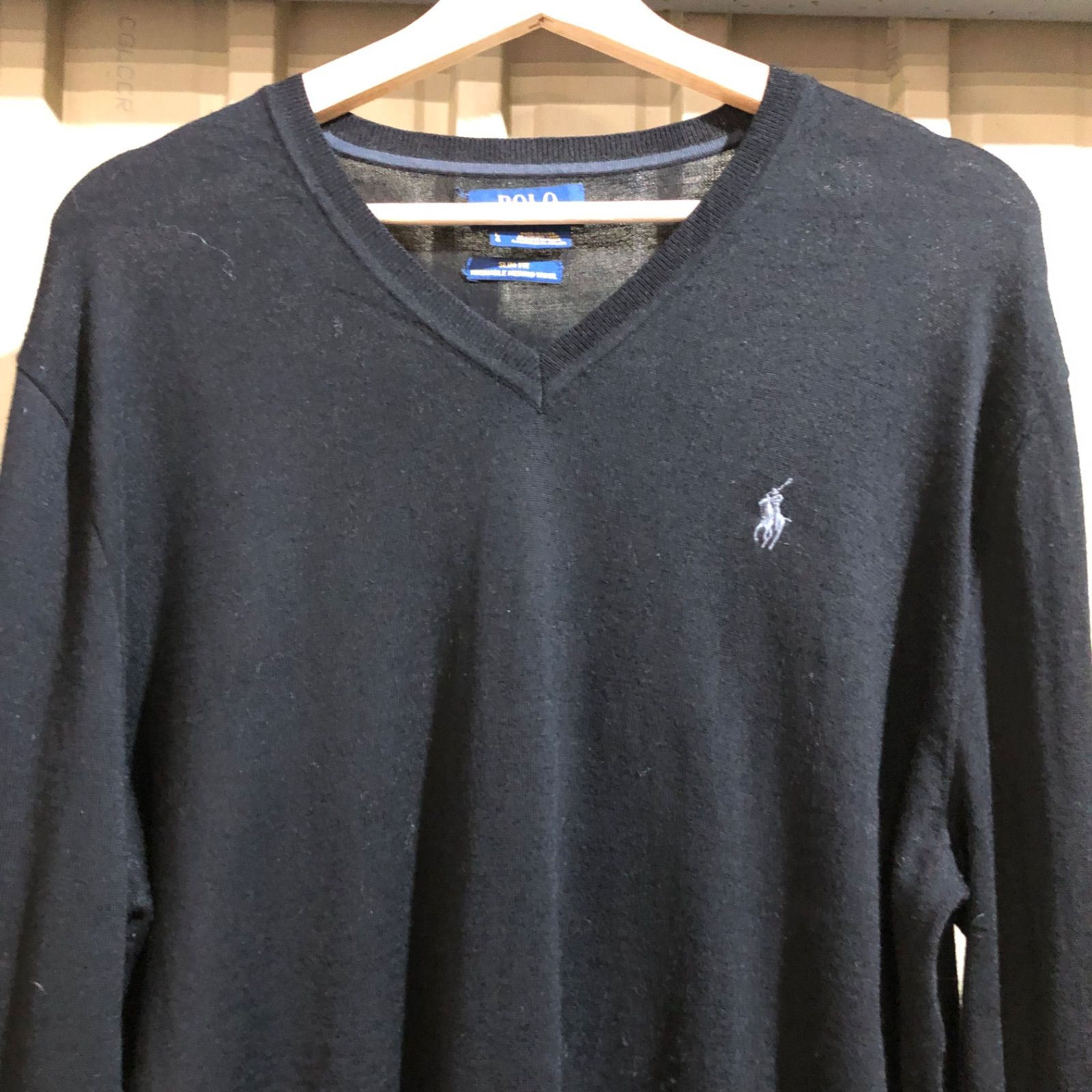 ラルフローレン ブラック ロゴ刺繍 ニットセーター POLO Ralph Lauren ポロ ラルフローレン ウールニットセーター メンズL