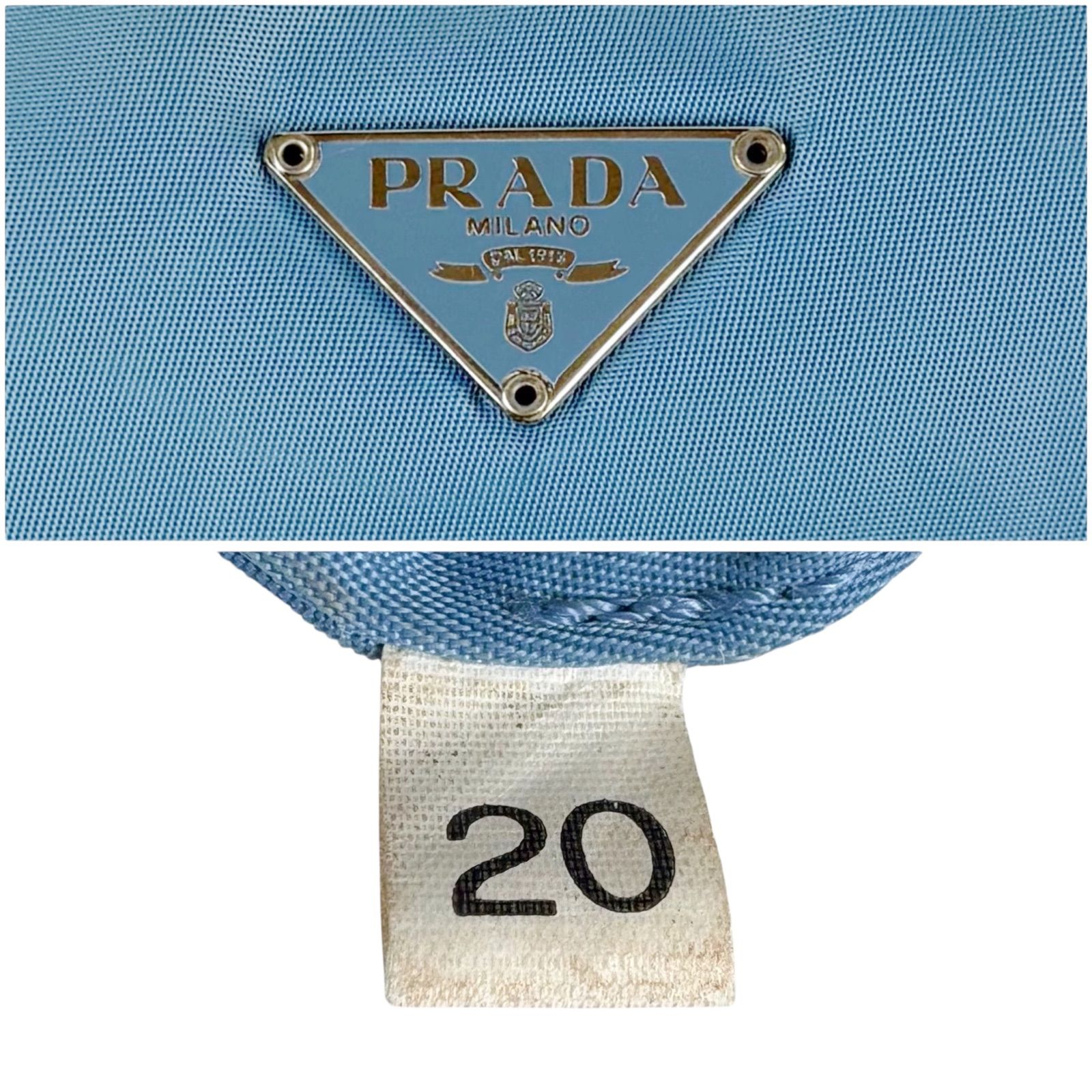 プラダ　PRADA アクセサリーポーチ　ミニハンドバッグ　テスートナイロン　水色 プラダ PRADA トライアングルロゴ アクセサリーポーチ ミニ