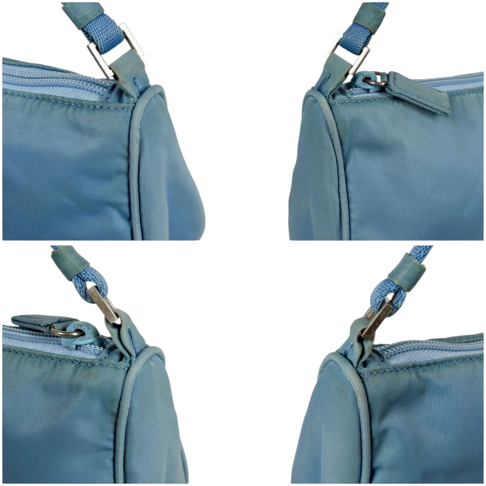 プラダ　PRADA アクセサリーポーチ　ミニハンドバッグ　テスートナイロン　水色 プラダ PRADA トライアングルロゴ アクセサリーポーチ ミニ