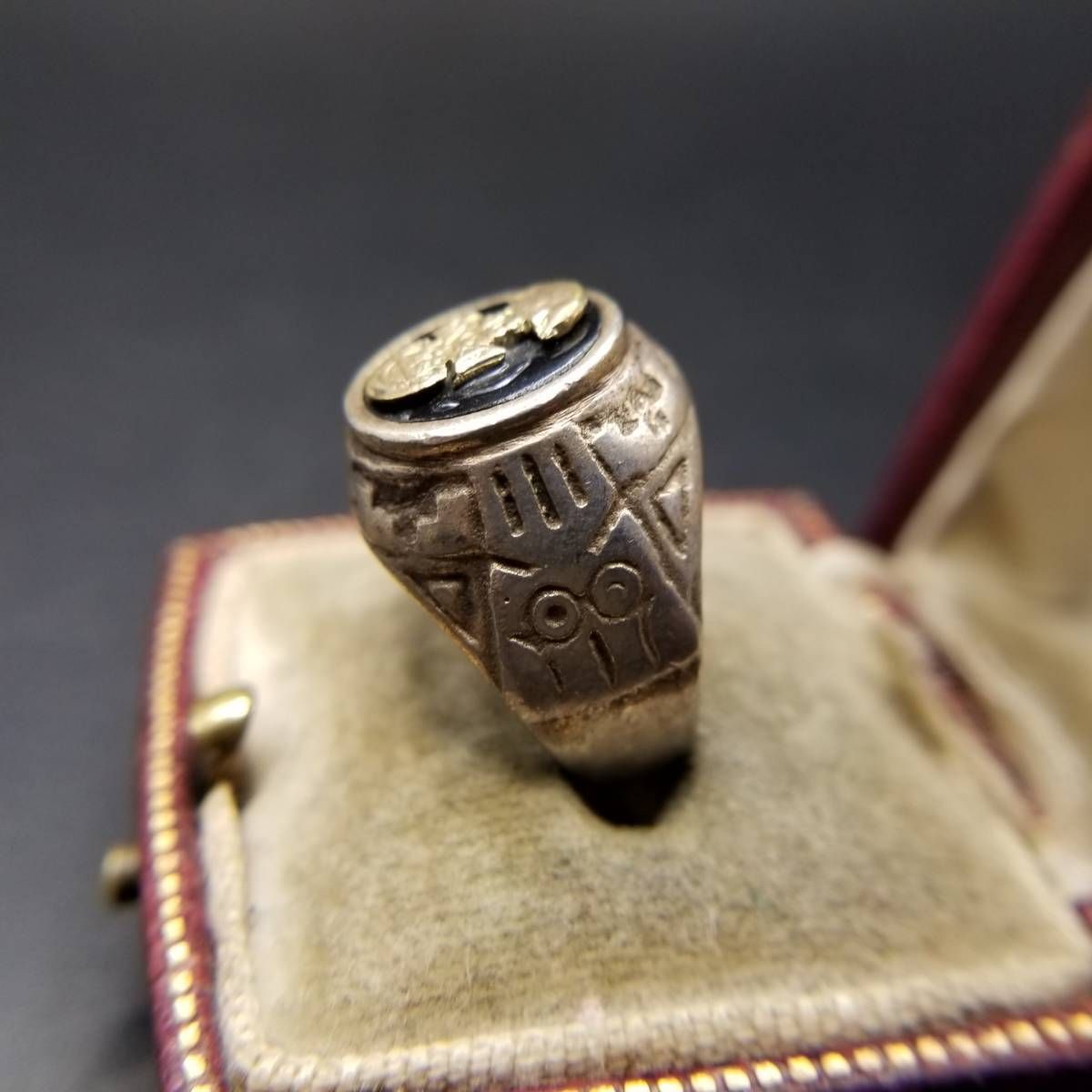 古代文明 文字モチーフ ヴィンテージ シグネット オニキス オーバル 