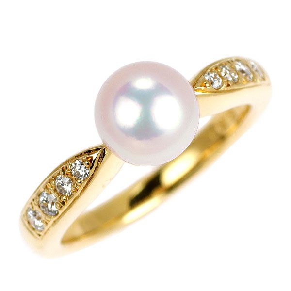MIKIMOTO　ミキモト　素敵な天然アコヤ本真珠リング　K18YG 天然ダイヤ MIKIMOTOミキモト素敵な極上天然アコヤ本真珠リングK18YG