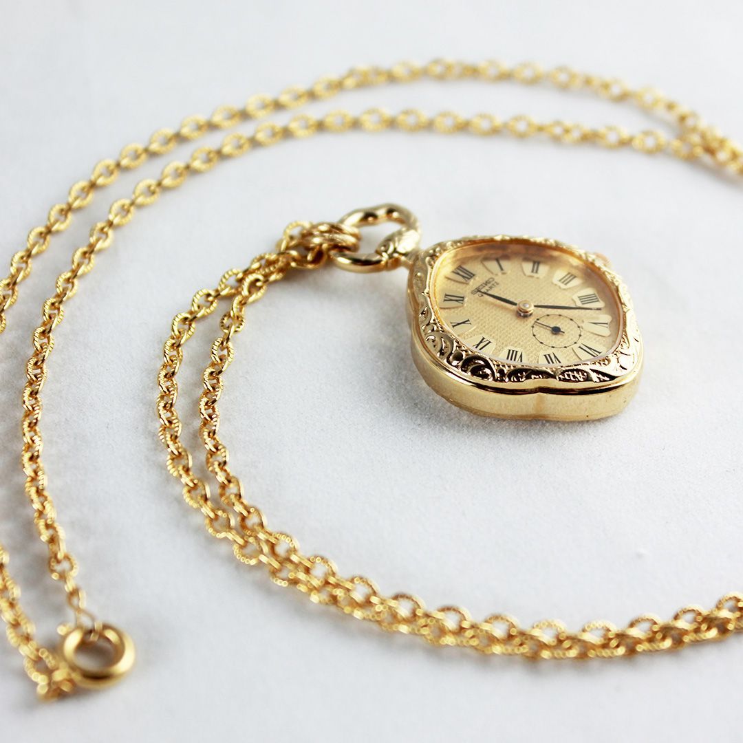 T72 SEIKO 1428-5070 ペンダント型懐中時計 クオーツ ゴールド 80年代