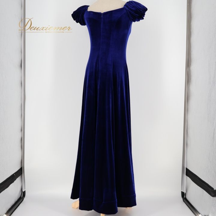 フラダンス 衣装 ワンピース ドレス uino! ブルー系 ハワイ製 ベロア