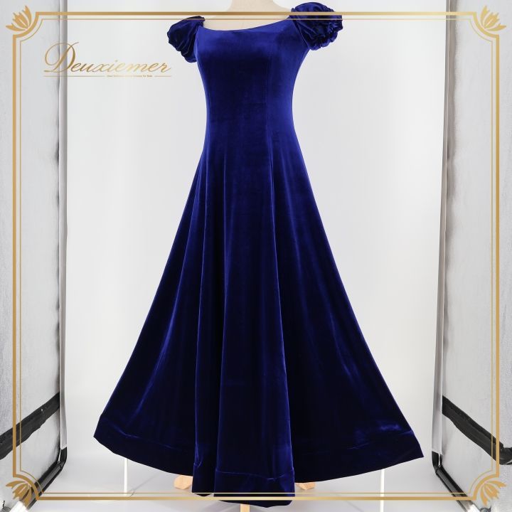 フラダンス 衣装 ワンピース ドレス uino! ブルー系 ハワイ製 ベロア