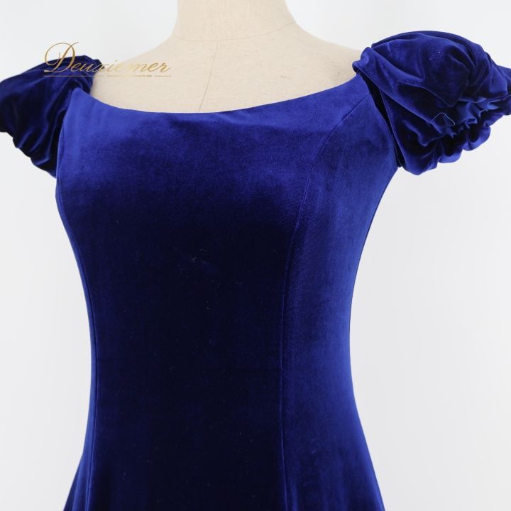 フラダンス 衣装 ワンピース ドレス uino! ブルー系 ハワイ製 ベロア