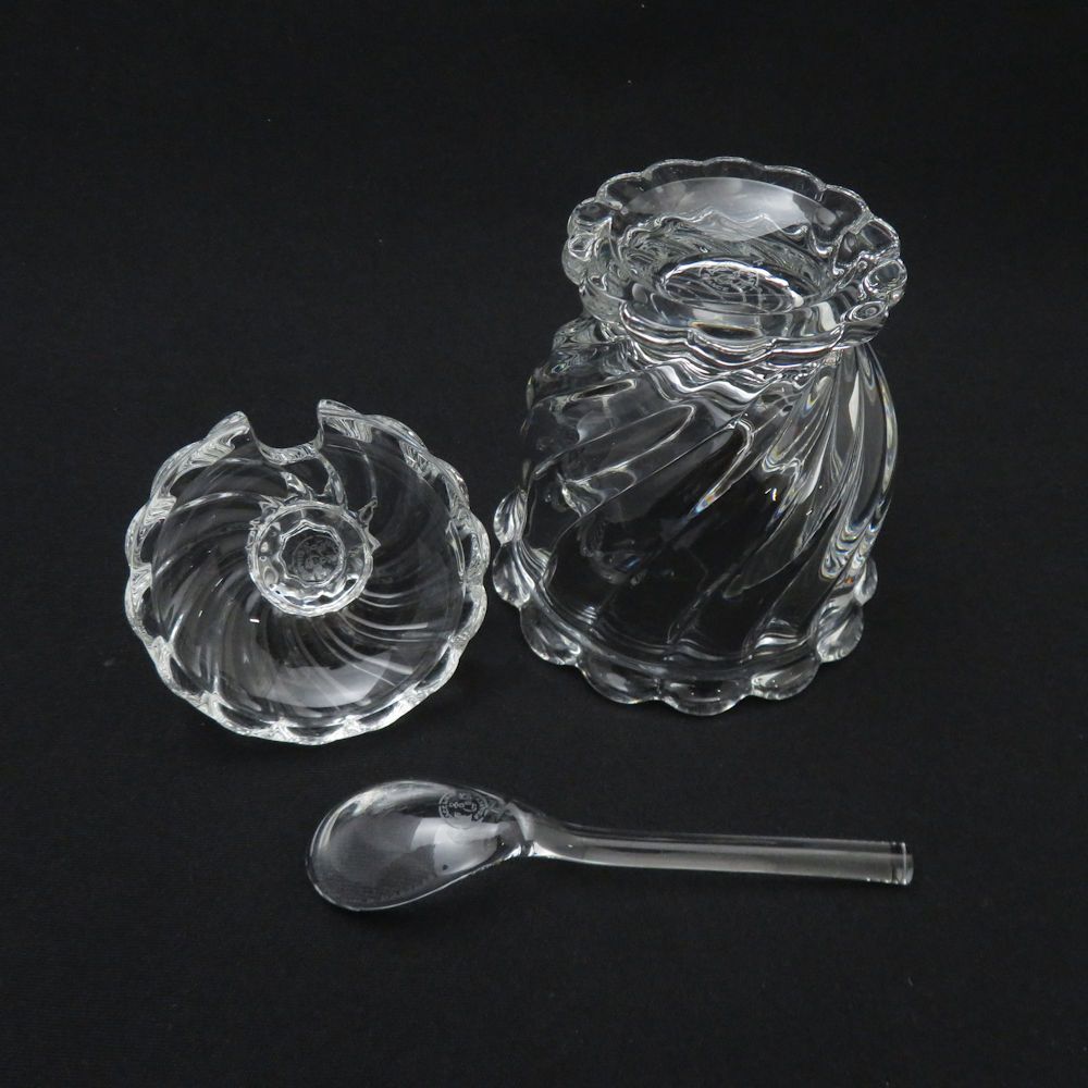 美品 Baccarat バカラ バンブー マスタードポット 蓋付 調味料入