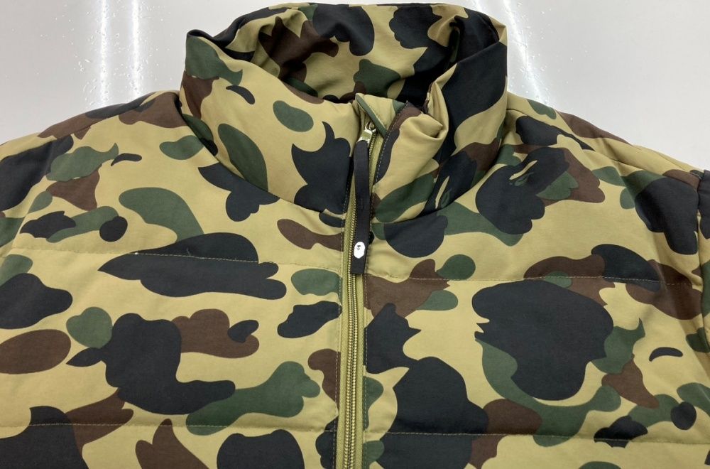 エイプ 1stカモ ダウンジャケット イエローカモ BAPE BAPE ファー ダウン ジャケット 1stカモ イエロー迷彩 Sサイズ orange