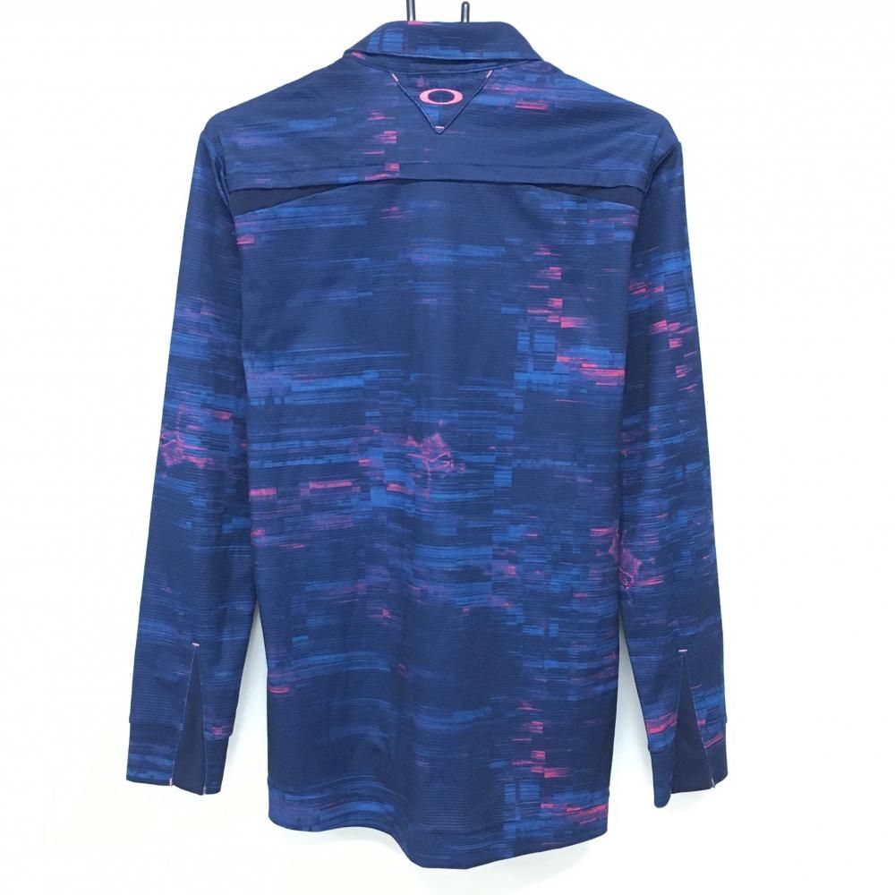 美品】オークリー 長袖ポロシャツ ネイビー×ピンク 地模様 ロゴ