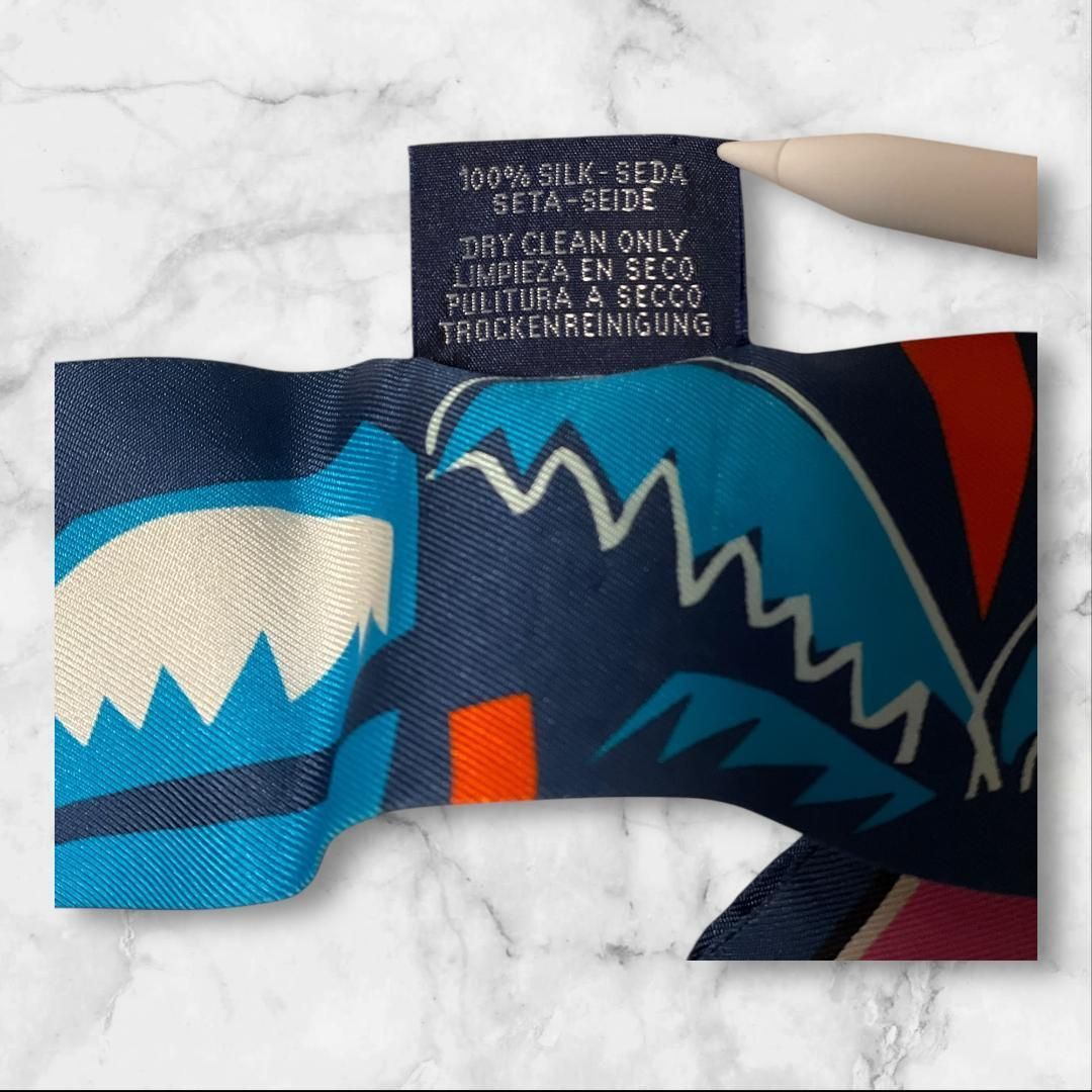 エルメス ツイリー スカーフ ネイビー系 幾何柄 シルク100% - メルカリ