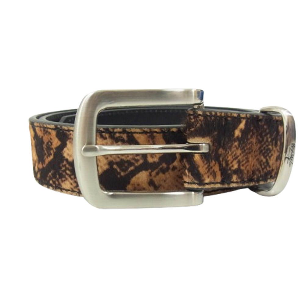 STUSSY ステューシー ハラコ クロコ型押し ベルト ブラウン系 L/XL