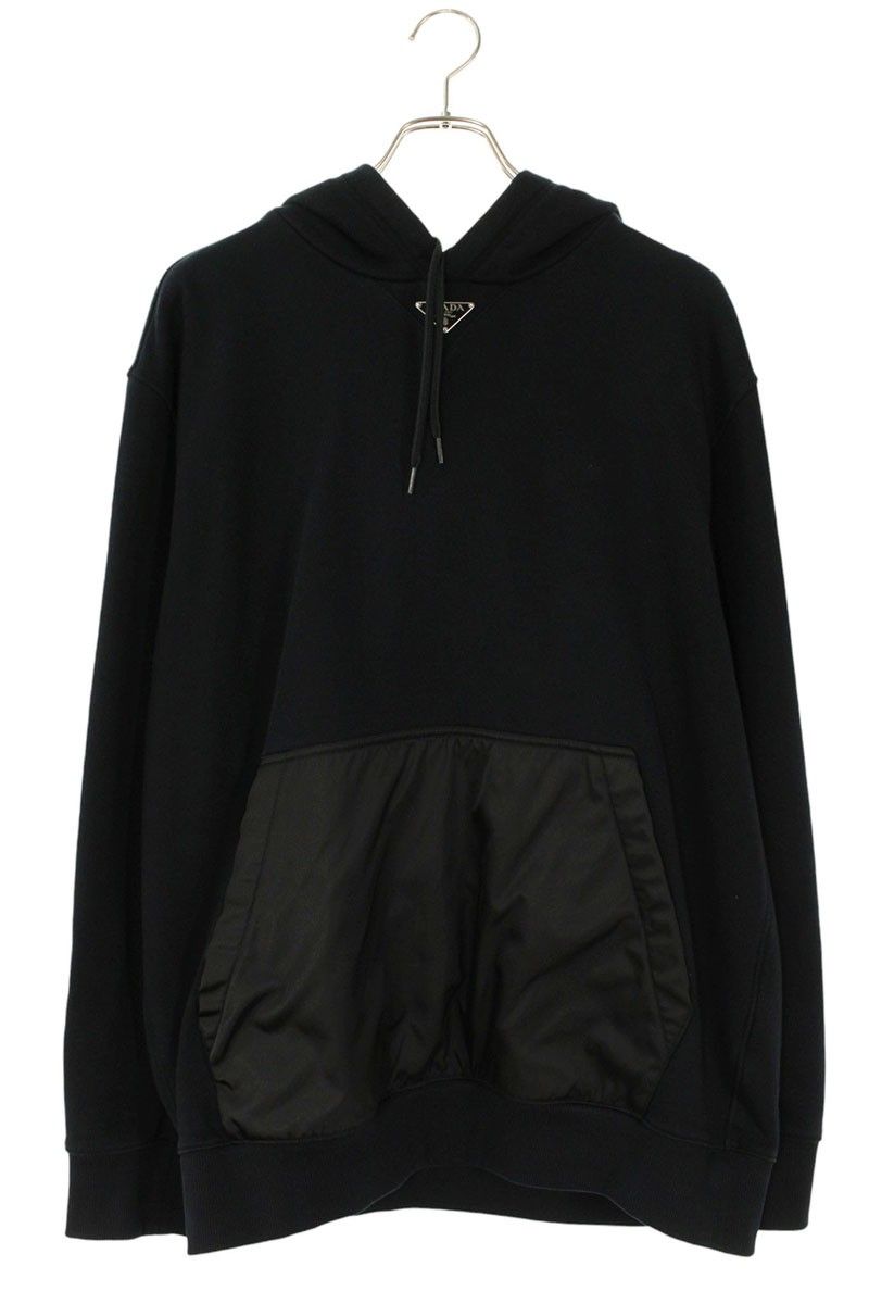プラダ サイズ:S  UJL45B Re-Nylon切替ロゴプレートプルオーバーパーカー 中古 SB01 プラダ UJL45B Re-Nylon切替ロゴプレートプルオーバーパーカー メンズ