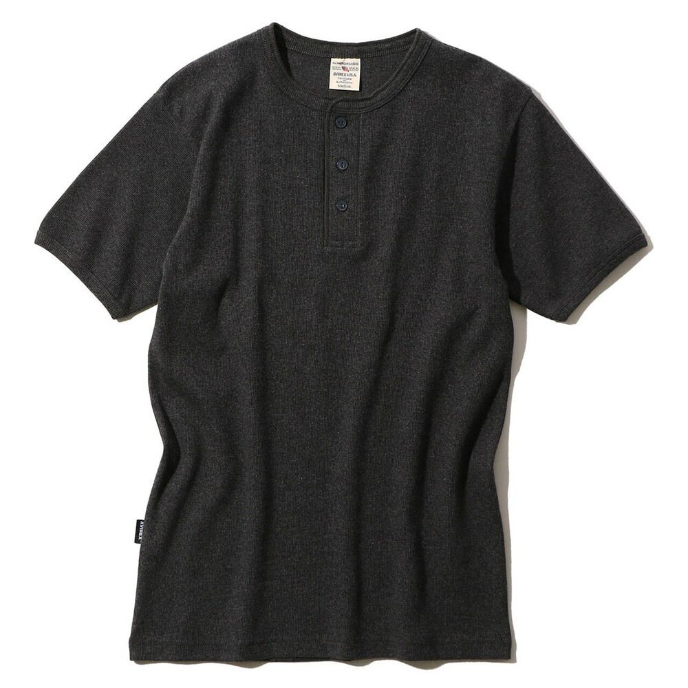 【正規品，2026】 アヴィレックス アビレックス AVIREX リブ 半袖 ヘンリーネック Tシャツ デイリー 7834934019 6143504 メンズ アンダーウェア 下着 XL チャコール その他