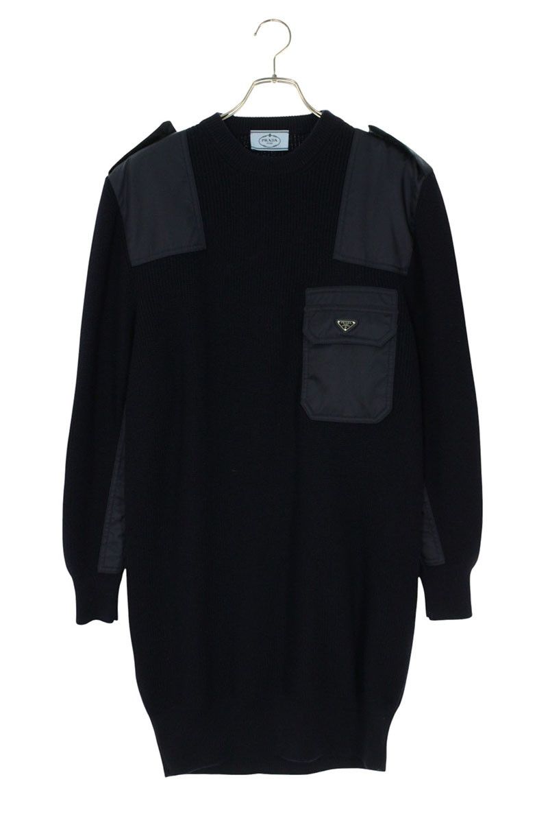 プラダ サイズ:38  22AW  23890 RE-NYLON三角ロゴプレートニット切替ワンピース 中古 BS99 プラダ 22AW 23890 RE-NYLON三角ロゴプレートニット切替ワンピース