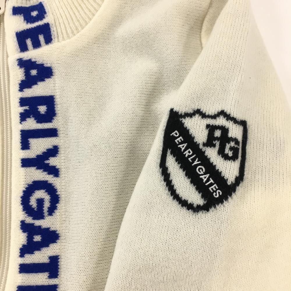超美品】パーリーゲイツ ニットジャケット 白×黒 ロゴブルー 裏地ニコ