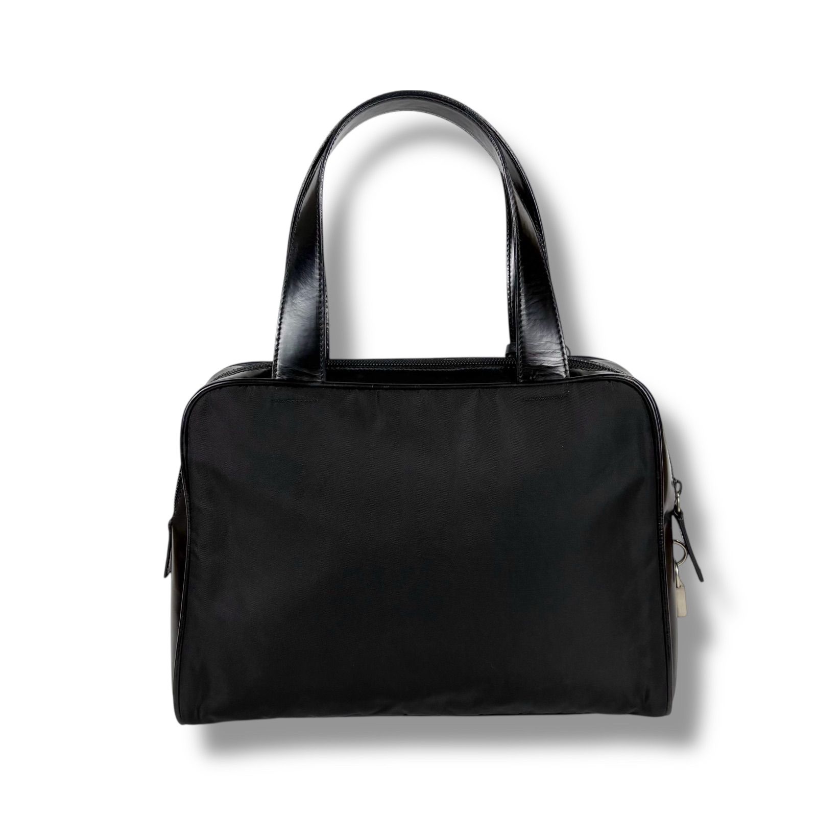 美品 プラダ ハンドバッグ ミニトート トライアングルロゴ ブラック ナイロン プラダ PRADA トライアングルロゴ トップハンドルバッグ ミニトート