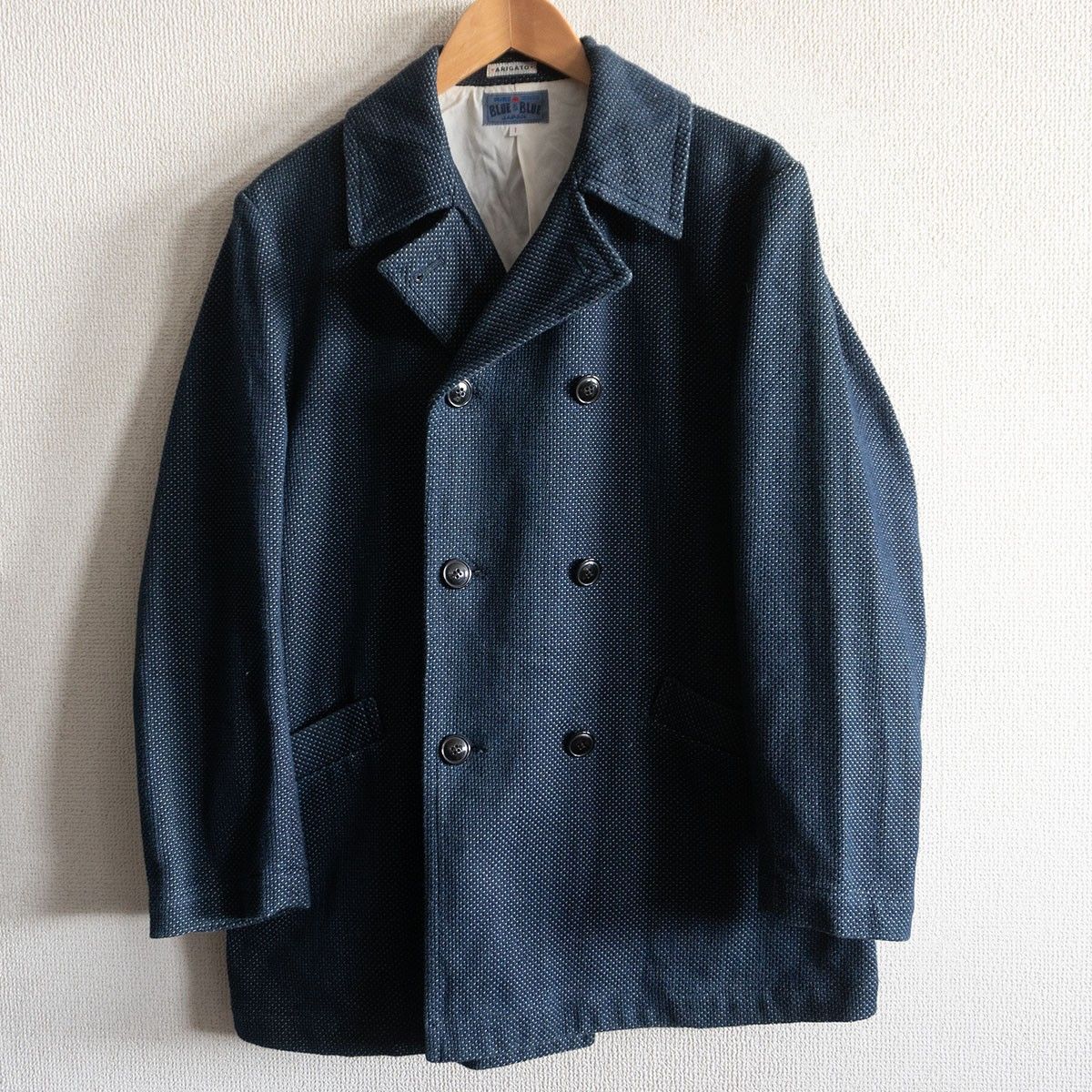 メンズ BLUE BLUE JAPAN 刺し子 ピーコート ブラック 古着