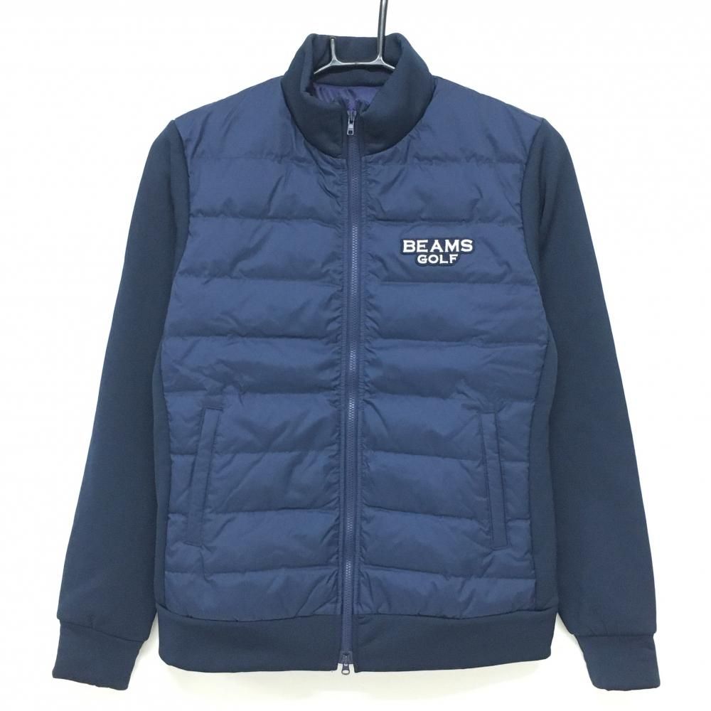 BEAMS GOLF ビームスゴルフ　ダウン×ニット　切替　異素材　ジャケット 超美品】ビームスゴルフ 異素材ダウンジャケット ネイビー 身頃ダウン