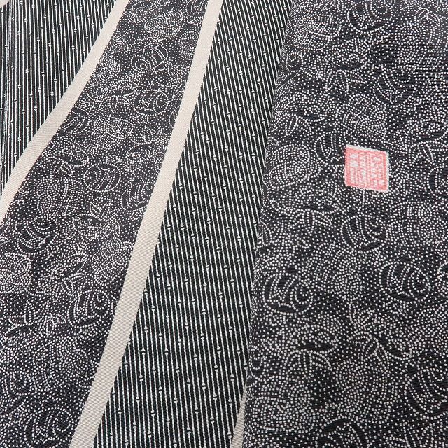 六花 RIKKA 正絹 作家物落款 無形文化財伊勢型 竹縞 打ち出の小づちや鯛 訪問着 着物 A 4264