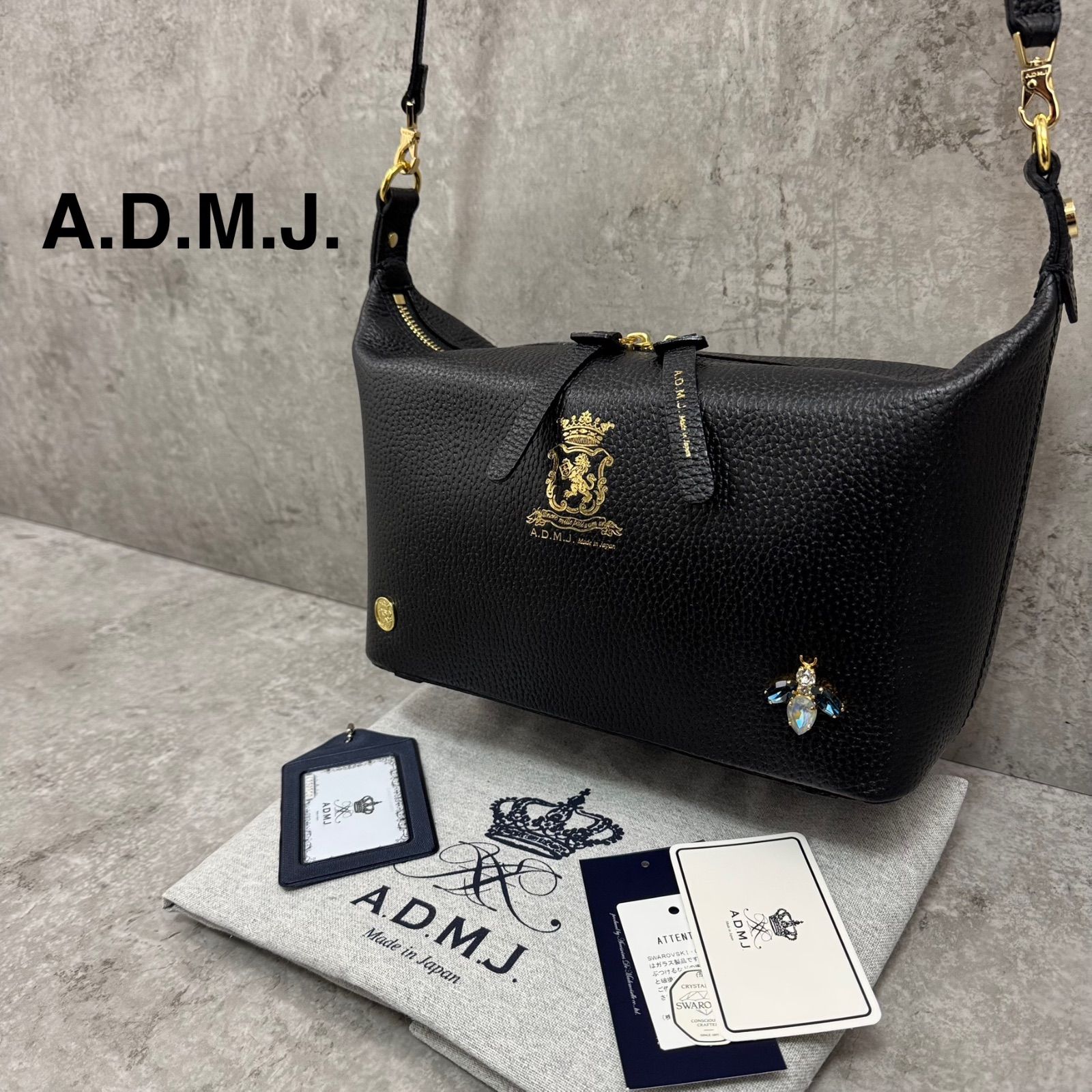 未使用品 極美品 ADMJ スワロフスキー クラッチバッグ 未使用】A.D.M.J. THE BEE スワロフスキー クリスタル レザー クロス