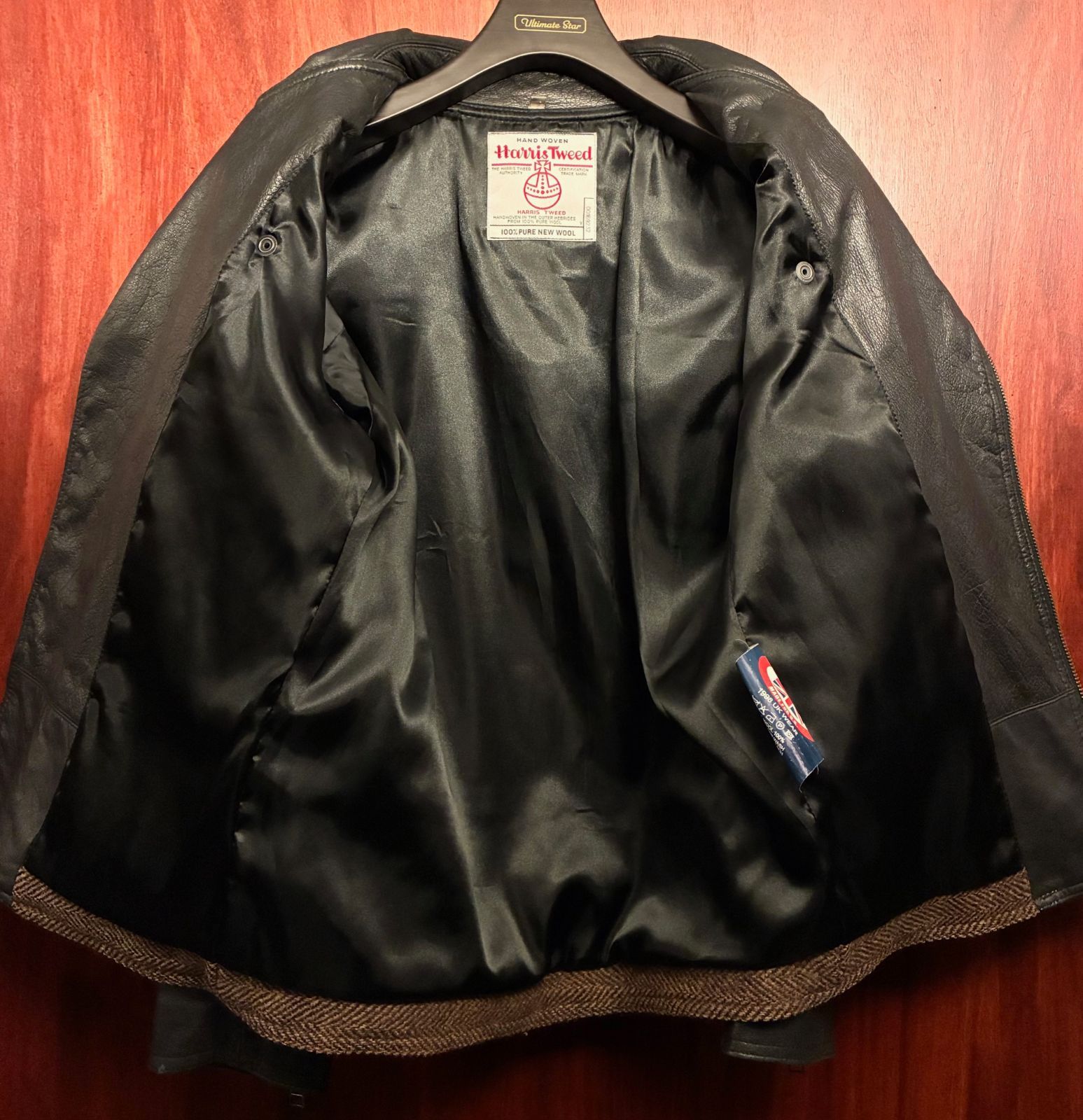 激レア MADE IN UK製 90s Harris Tweed 本革 レザーコンビ ダブル 